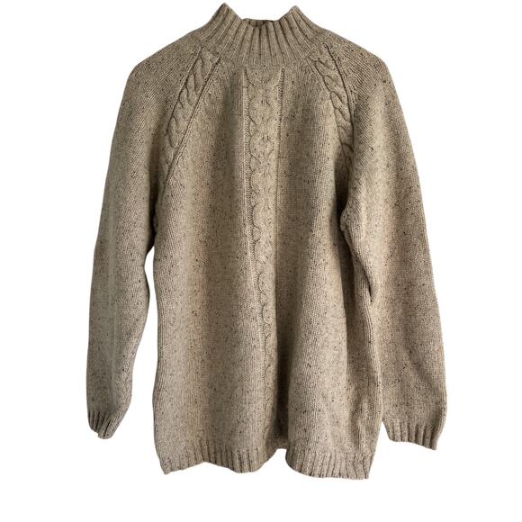 Vintage Lands End Size XL 100% Lambswool Cream Cable Knit Mock Neck Sweater - Picture 1 of 7